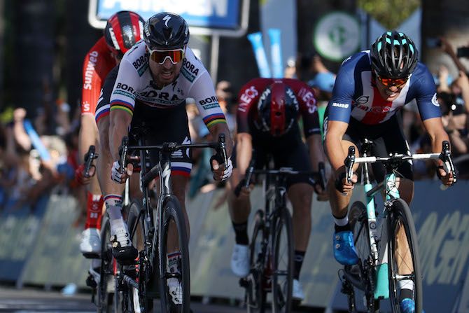 Peter Sagan (Bora-Hansgrohe) comes out on top on stage 1 of the 2019 Tour of California, beating Travis McCabe of the USA National Team