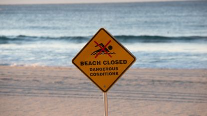 Sign that says beach closure.