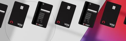 Series of pictures of the Rocket Signature Visa card. Black and red.