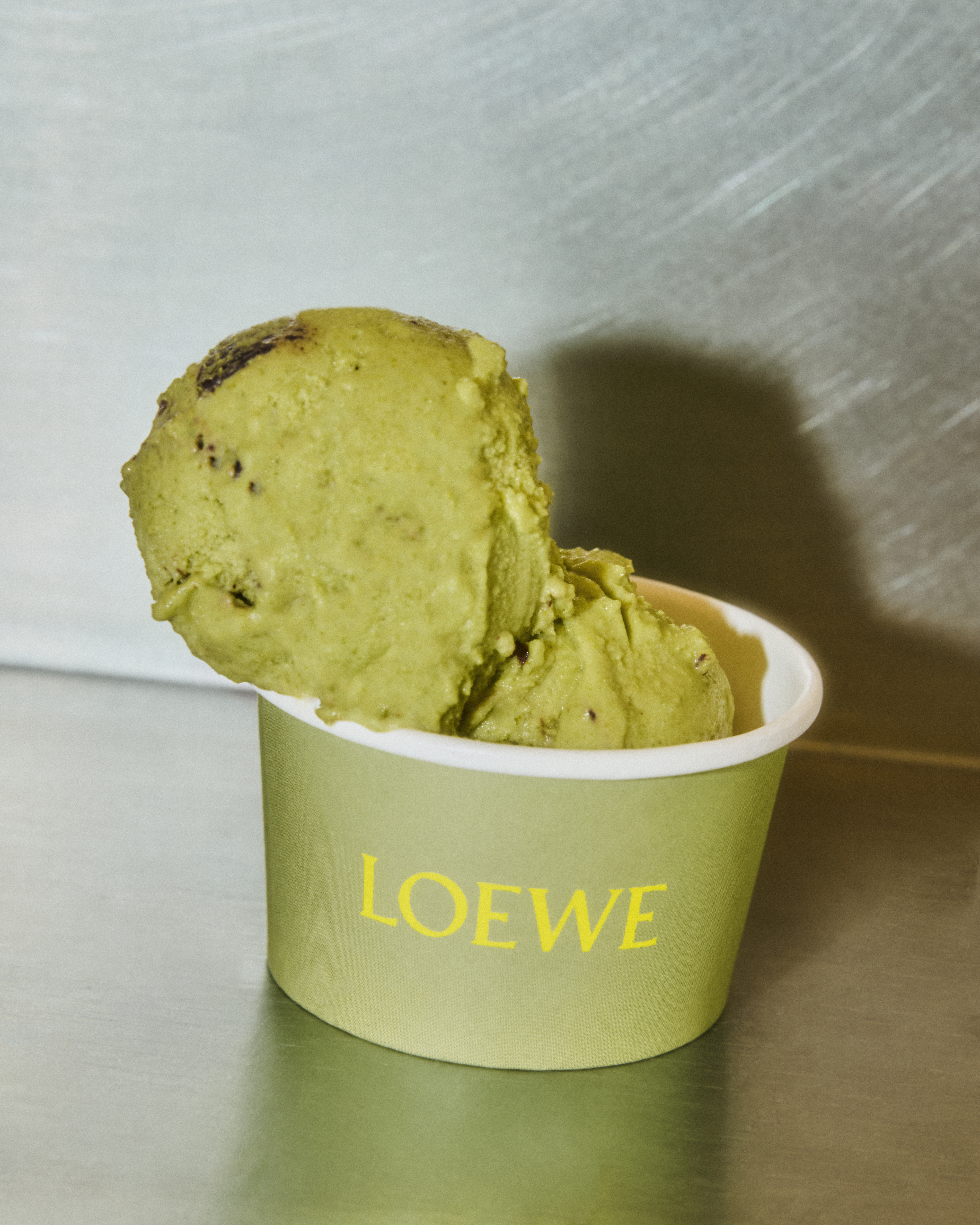 Pistachio ice cream in a pot at the Loewe Ice Cream Bar takeover of The Dreamery