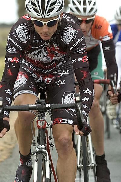 David Tanner (NSWIS) in his darker version of Rock Racing kit during a break on stage three.
