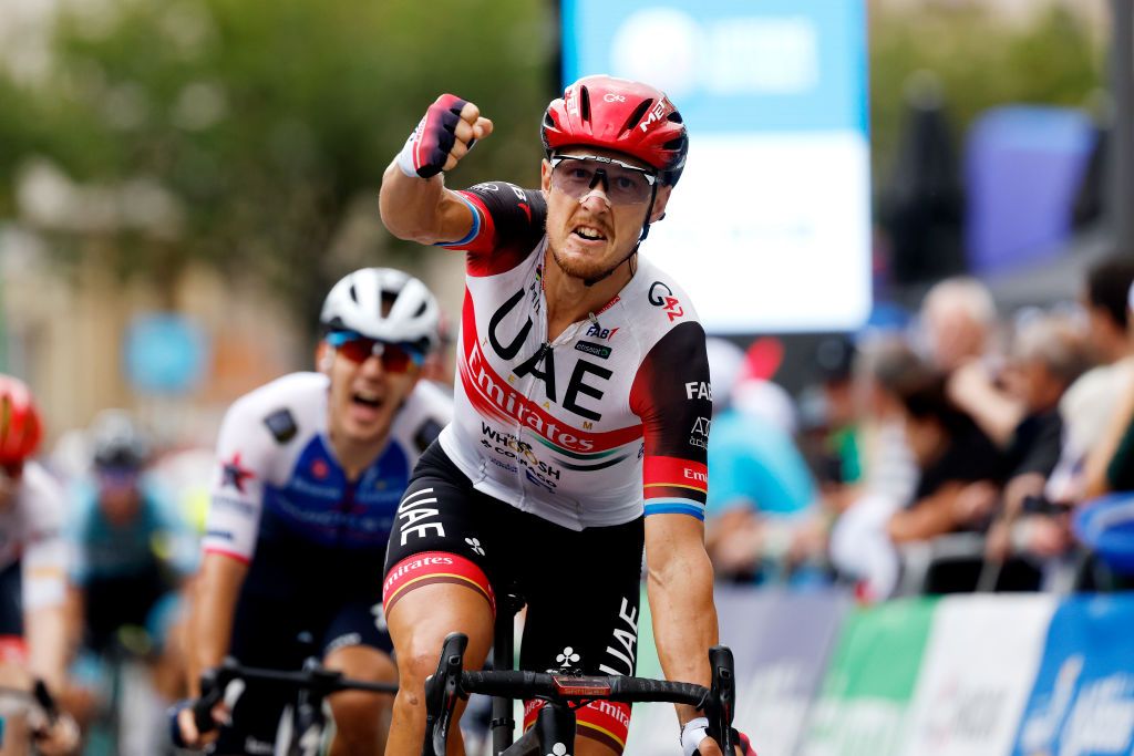 Matteo Trentin (UAE Team Emirates) shown celebrating a race win