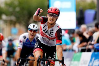 Matteo Trentin (UAE Team Emirates) shown celebrating a race win