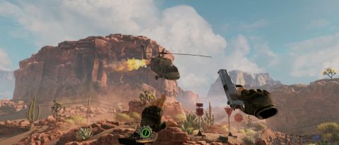 Arizona Sunshine 2 protagonist braces himself as a downed chopper approaches