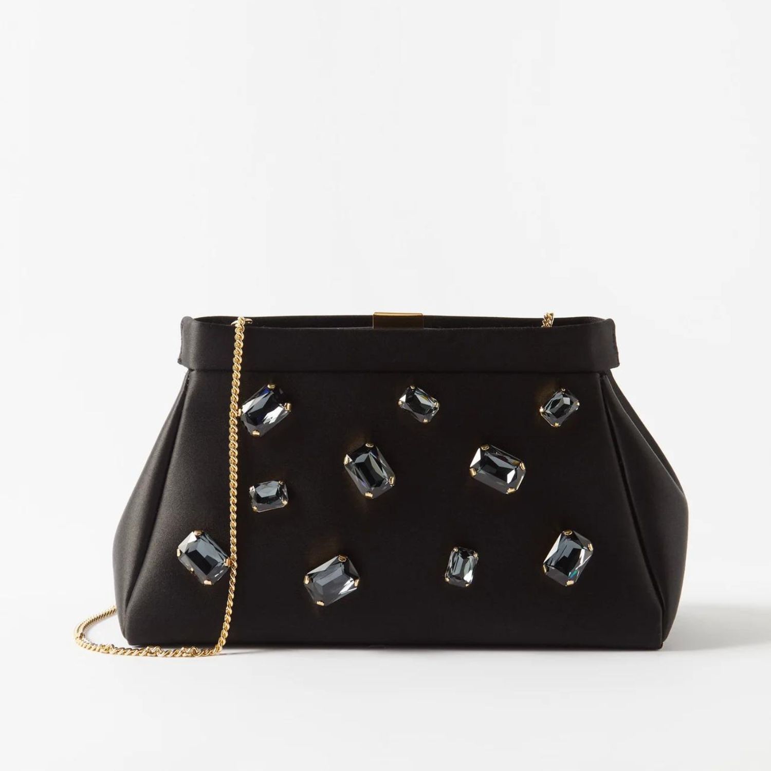 Demellier Cannes mini crystal-embellished satin clutch bag