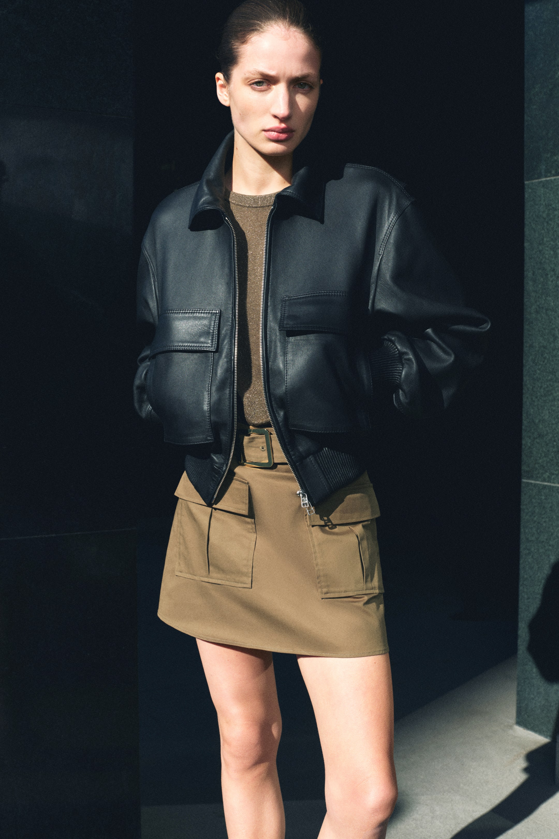 Utility Skirt With Belt - Khaki Green