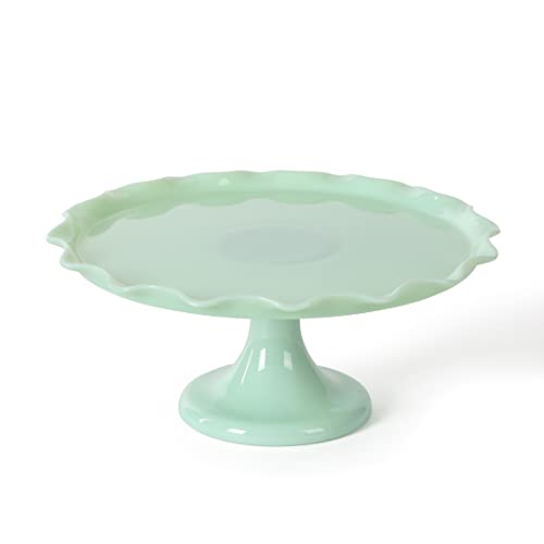 Martha Stewart Highbrook 11&quot; Handmade Jadeite Glass Cake Stand - Ruffle Trim