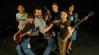 Actor Jack Black stars in new comedy The School of Rock, which we feature in Fall Sneaks. With co–stars, from left, Robert Tsai, Joey Gaydos Jr., Jack Black, Kevin Clark, Miranda Cosgrove and Rebecca Brown