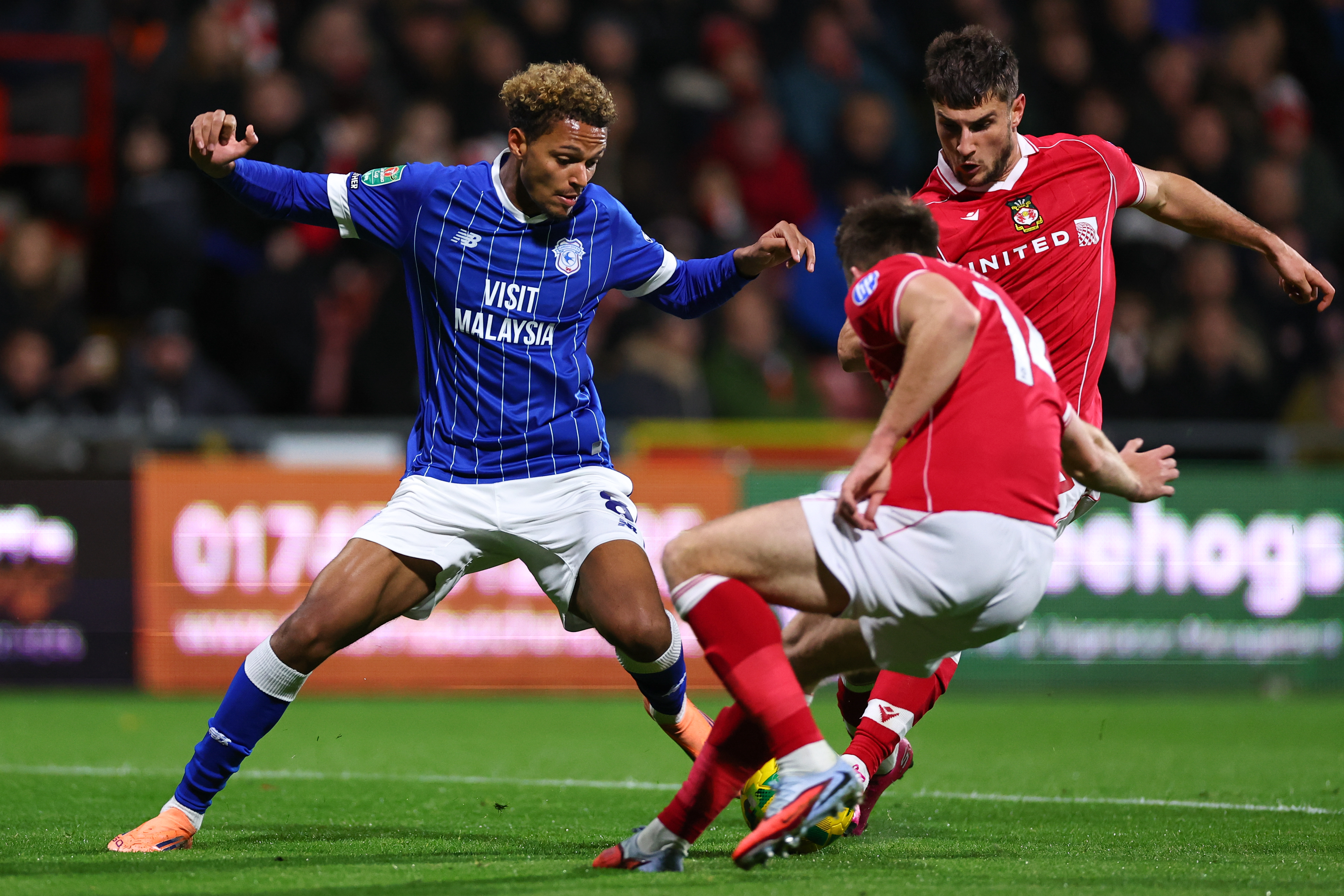 WREXHAM, WALES - OCTOBER 28: Omari Kellyman of Cardiff City during the Carabao Cup Fourth Round match between Wrexham and Cardiff City at Racecourse Ground on October 28, 2025 in Wrexham, Wales. (Photo by Robbie Jay Barratt - AMA/Getty Images)