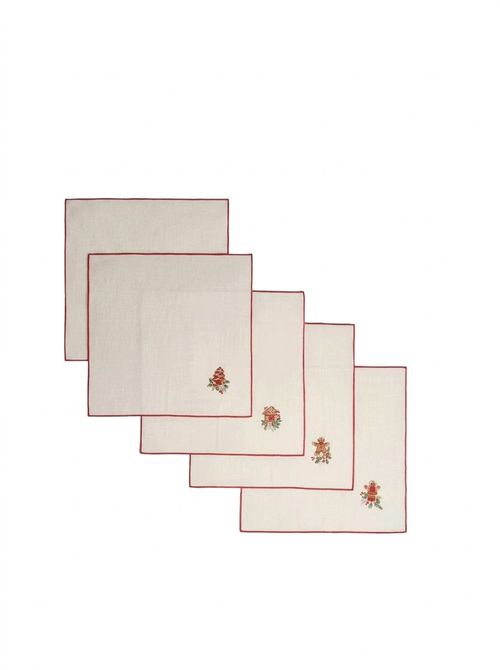 4 Pack Burgundy Embroidered Christmas Napkins