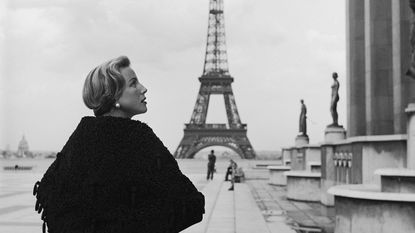 1954, Paris, France --- Joan Peterson in an Evening Dress by Madelene de Rauch --- Image by © Genevieve Naylor/CORBIS