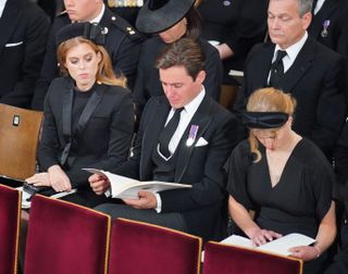 Princess Beatrice, Edoardo Mapelli Mozzi and Lady Louise Windsor attend the State Funeral of Queen Elizabeth II
