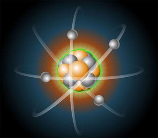 illustration of an atom with protons, neutrons and electrons