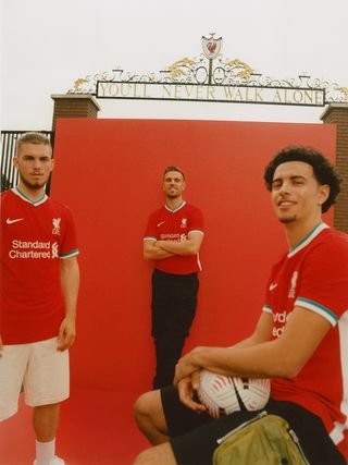 Liverpool new kit shirt 2020/21 Jordan Hender, Curtis Jones and Harvey Elliott