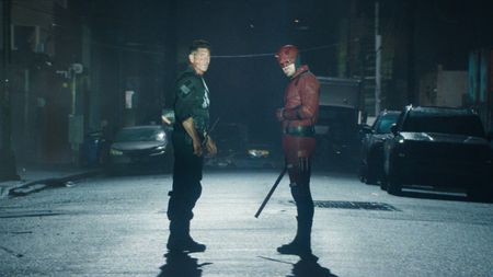 Jon Bernthal as Frank Castle AKA the Punisher, and Carlie Cox as Daredevil in Daredevil: Born Again.