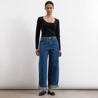 Relaxed Pintuck Jean Mid Wash