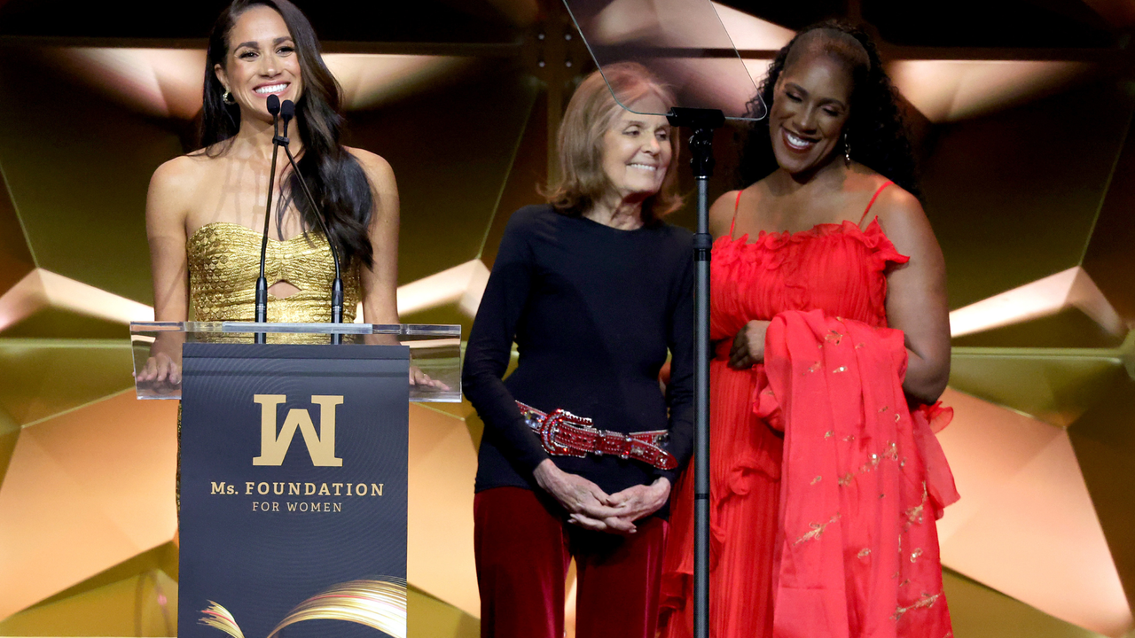 Woman of Vision Meghan, The Duchess of Sussex speaks onstage with Gloria Steinem and Teresa Younger during the Ms. Foundation Women of Vision Awards: Celebrating Generations of Progress &amp; Power at Ziegfeld Ballroom on May 16, 2023 in New York City