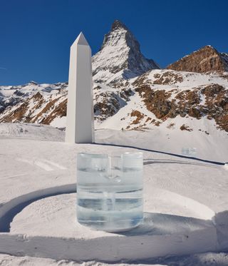 Daniel Arsham Hublot sundial carved in the snow in Zermatt