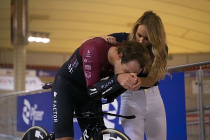 Alex Dowsett and his partner, Chanel, after his Hour Record attempt