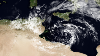 A cyclonic storm was seen in the Mediterranean on Feb. 23, 2012.