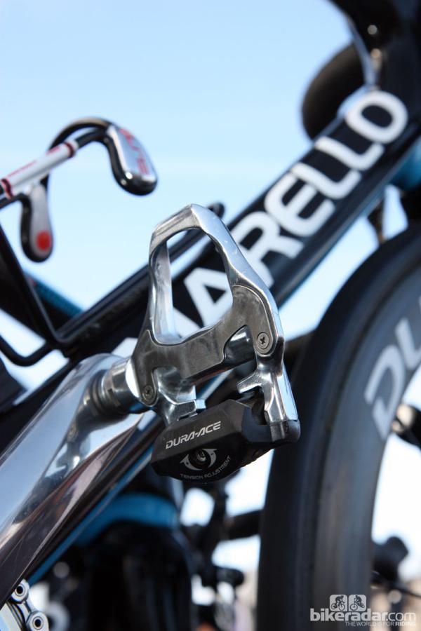 Aluminum-bodied Shimano Dura-Ace SPD-SL pedals for Edvald Boasson Hagen (Sky).