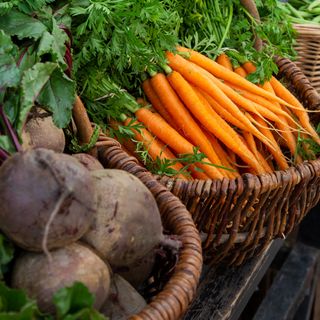 Baskets of carrots and beetroots