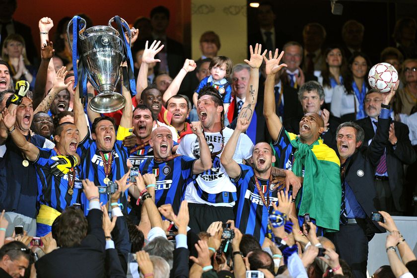 Inter Milan lift the trophy after winning the 2009/10 Champions League