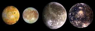 The Galilean moons of Jupiter: Io, Europa, Ganymede and Callisto.