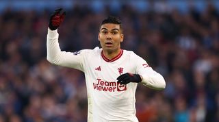Casemiro of Manchester United during the Premier League match between Aston Villa and Manchester United at Villa Park on February 11, 2024 in Birmingham, England