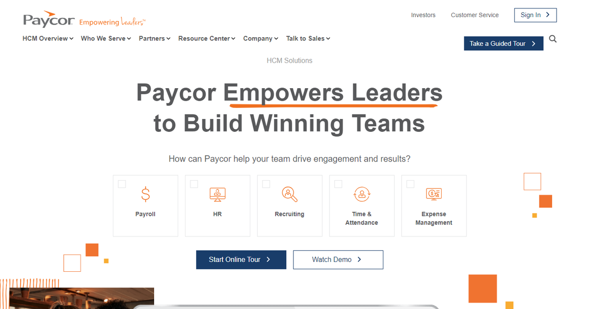 Paycor landing page