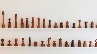 Display of Jens Quistgaard's wooden objects
