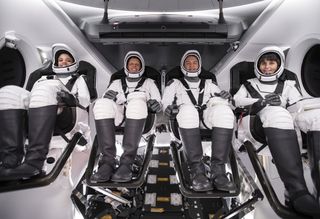 SpaceX's Crew-4 astronaut crew on board a Dragon capsule. The mission's Dragon is named Freedom.