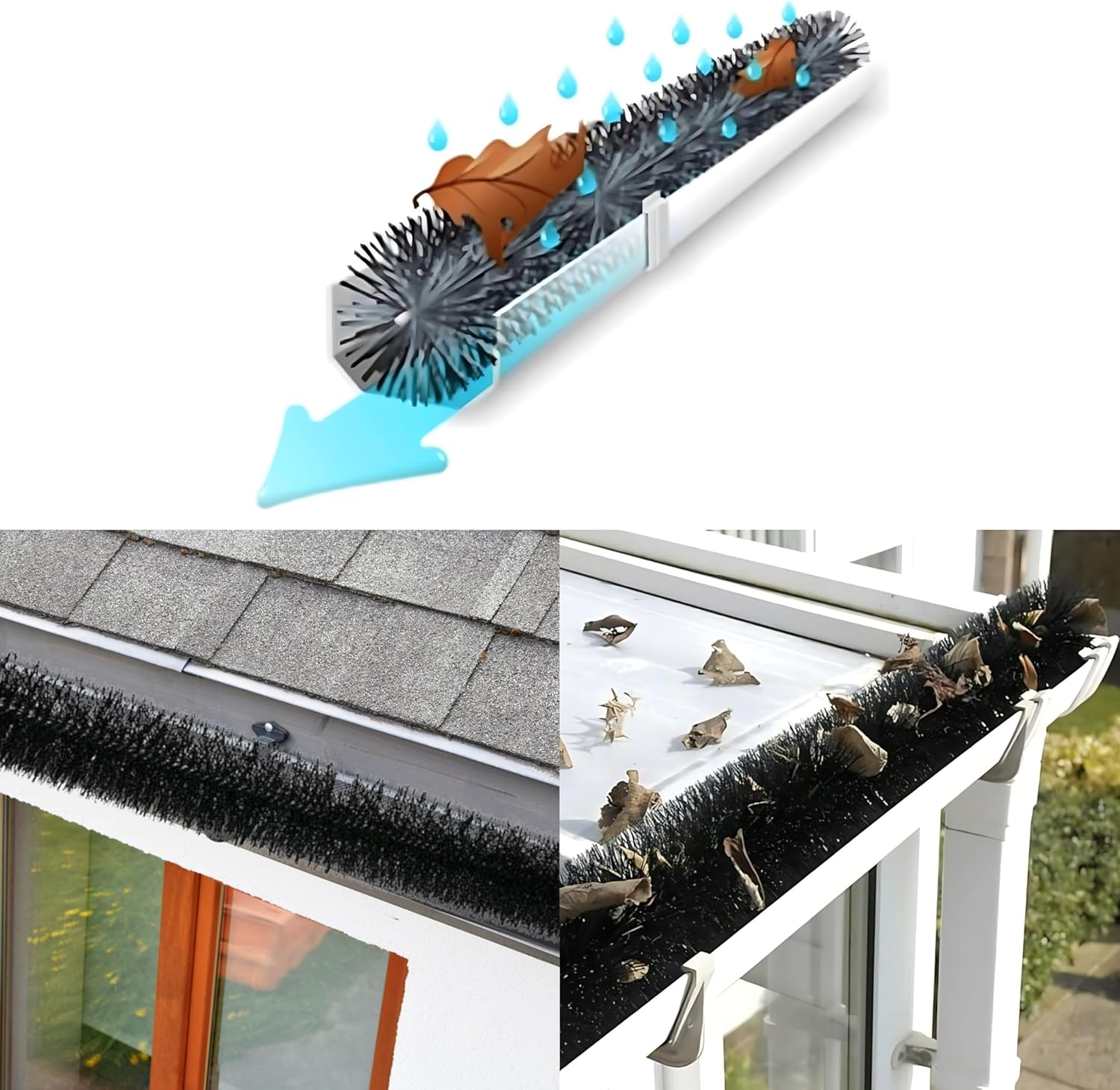 Adeptna 4m Gutter Guard Brush Downpipe Drain Leaf Filter Cleaner Tool for Guttering Outdoors - Easy to Install to Prevent Gutters and Drains From Becoming Blocked or Clogged
