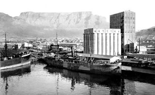 A historical picture of the imposing grain silo complex