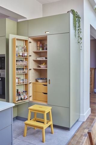 Add some interest to your kitchen pantry doors by going bold with color