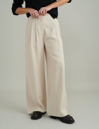 Cream Wide Leg Tailored Trousers