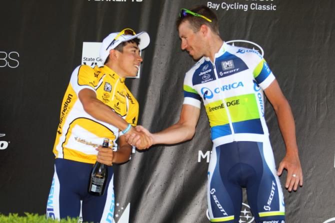 Caleb Ewan (BikeBug) and Mitch Docker (Orica GreenEDGE)