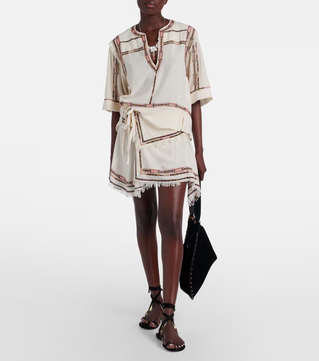 Isabel Marant, Feriel embroidered fringed silk wrap skirt