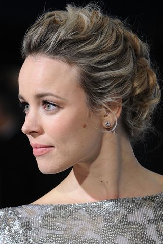 Rachel McAdams pictured with a twisted hair look at the Los Angeles Premiere "Sherlock Holmes: A Game Of Shadows" at Regency Village Theatre on December 6, 2011 in Westwood, California