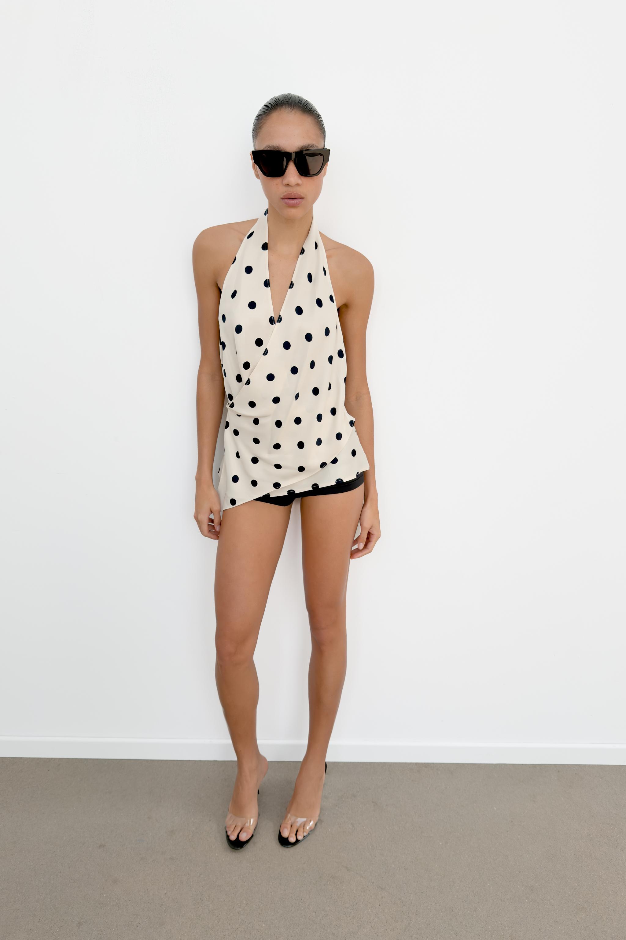 Polka Dot Satin Effect Halter Top