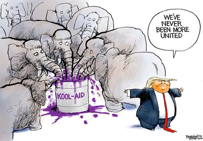 Political Cartoon U.S. Trump Republicans Sipping Kool-Aid
