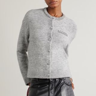 Self-Portrait Embellished brushed-knit cardigan