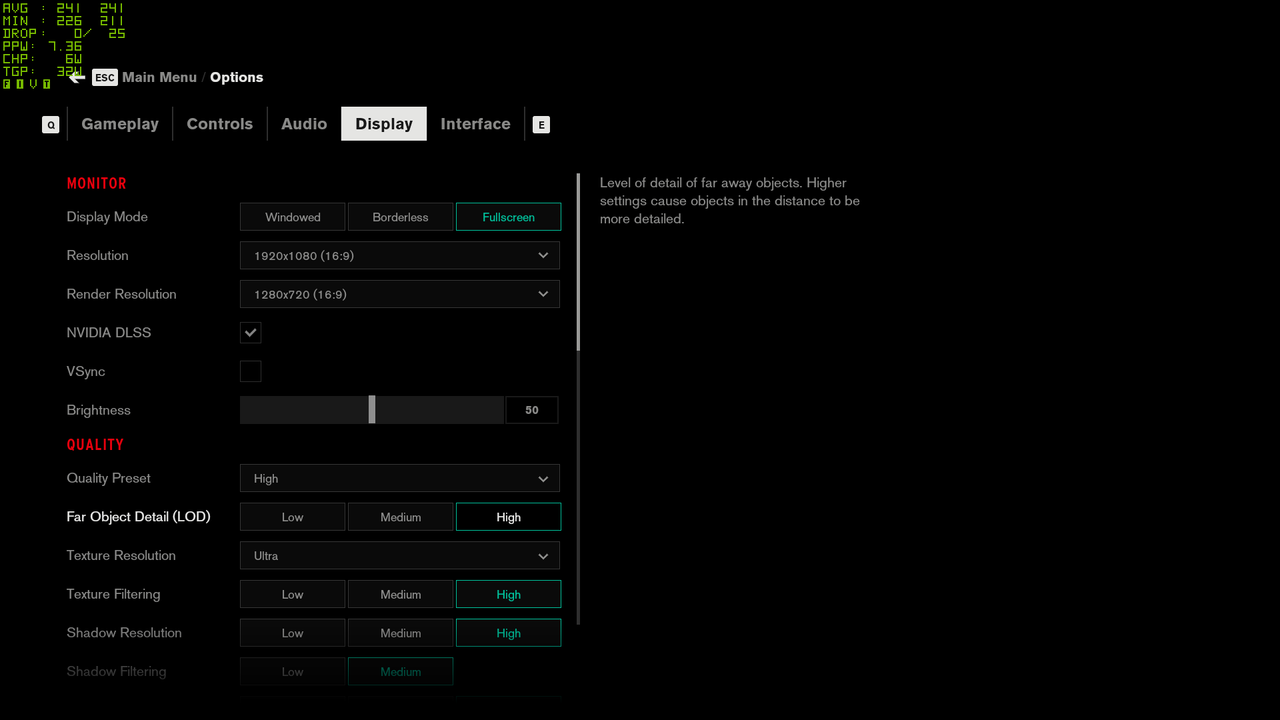 Control graphics settings