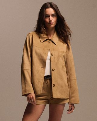 Vegan Suede Button-Through Jacket