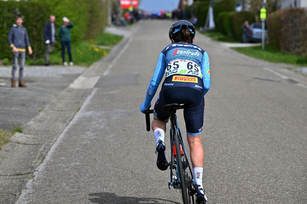HUY BELGIUM APRIL 19 Amanda Spratt of Australia and Team Trek Segafredo competes in the breakaway during the 26th La Fleche Wallonne Feminine 2023 a 1273km one day race from Huy to Mur de Huy UCIWWT on April 19 2023 in Huy Belgium Photo by David StockmanGetty Images