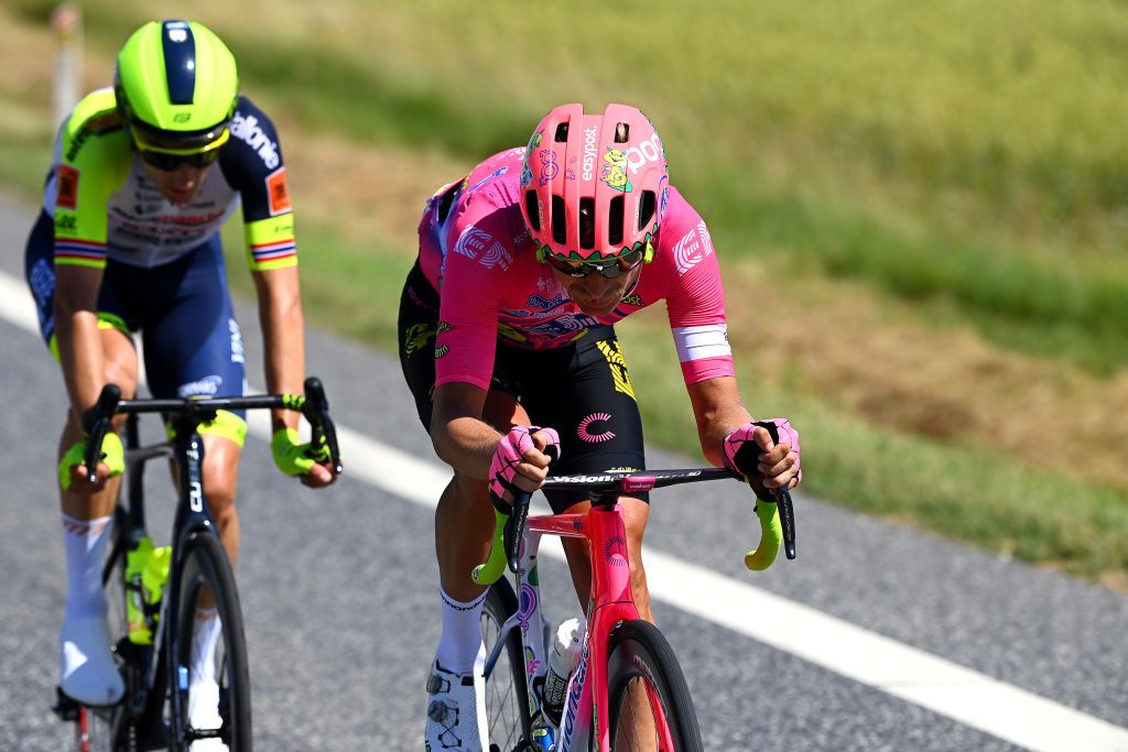 NYBORG DENMARK JULY 02 Sven Erik Bystrom of Norway and Team Intermarch Wanty Gobert Matriaux and Magnus Cort Nielsen of Denmark and Team EF Education Easypost compete in the breakaway during the 109th Tour de France 2022 Stage 2 a 2022km stage from Roskilde to Nyborg TDF2022 WorldTour on July 02 2022 in Nyborg Denmark Photo by Tim de WaeleGetty Images