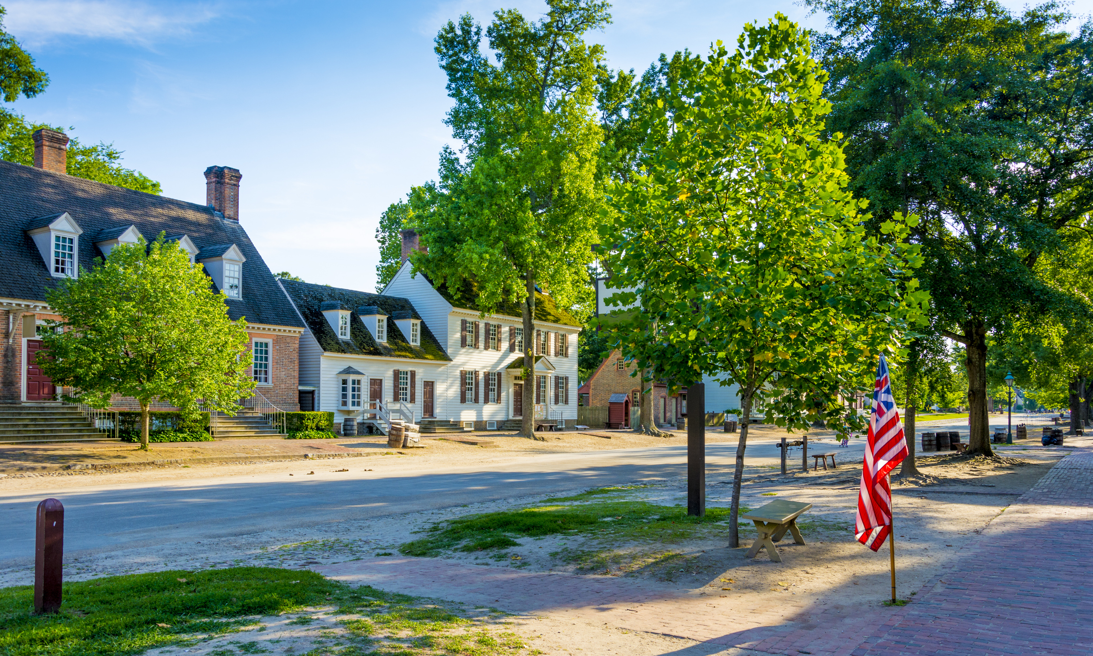 A view down the main street in Colonial Williamsburg - Virginia. A historic area of the USA.
