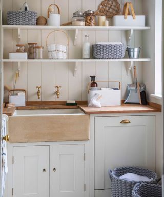 garden trading baskets and containers in a contemporary utility room