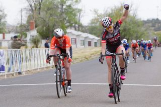 Chloe Dygert (Twenty20-Sho Air) wins stage 2 at the Tour of the Gila in front of Emma White (Rally Cycling)