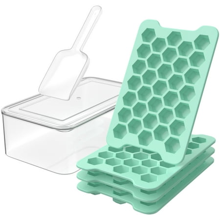 Mini Ice Cube Tray With Lid and Bin: Tinana Hexagonal Small Ice Trays for Freezer - Easy Release Honeycomb Nugget Ice Tray With Lid - Green